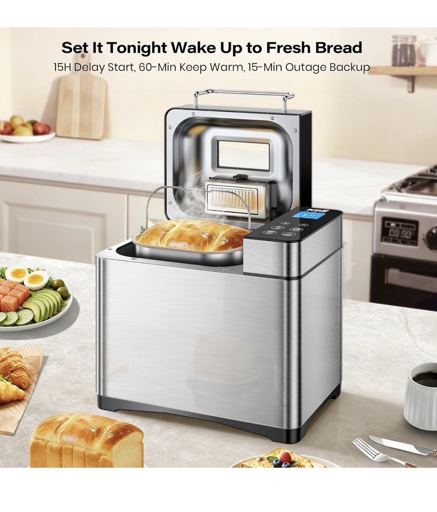 KBS MBF-010 Bread Machine 17 Programs Stainless Steel Ceramic Pan Nut Dispenser