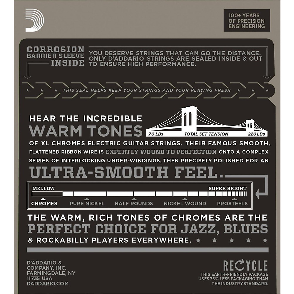 D'Addario ECG24-7 7-String Chrome Flat Wound Electric Guitar Strings