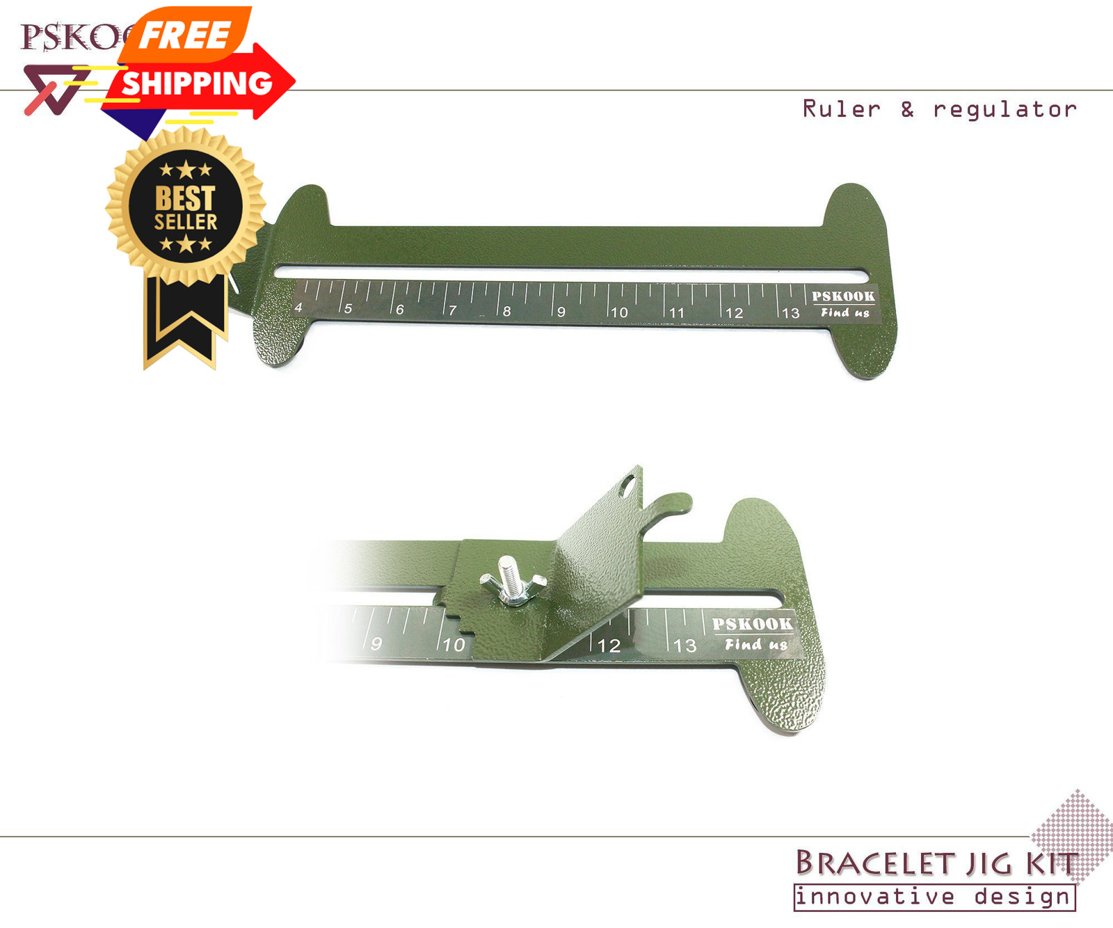 PSKOOK Paracord Bracelet Jig Kit, Adjustable (4" to 14"), Army Green