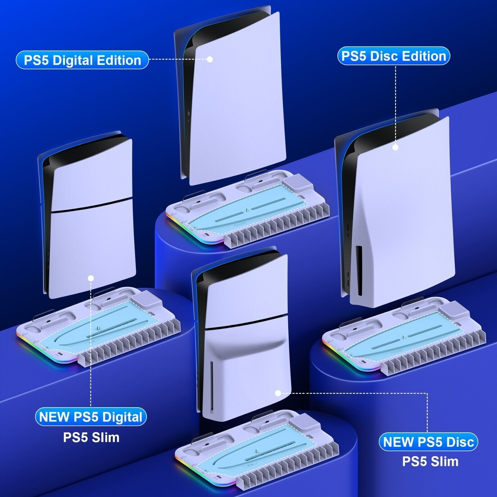 PS5 Slim Stand Cooling Fan,PS5 Controller Charging Station for Sony Playstation5