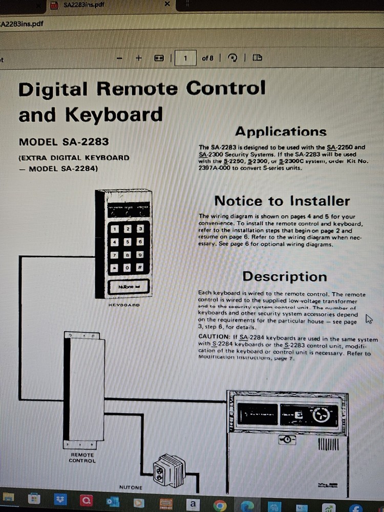 Nutone Security Digital Remote Control System Model SA-2283 for SA-2284 Keyboard