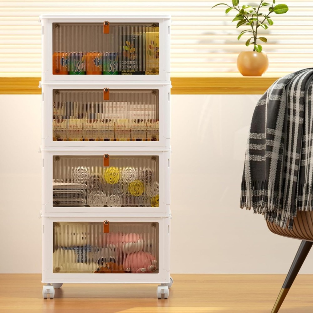 4 Tier Plastic Storage Bins with Lid 23QT, Stackable Storage Containers with ...