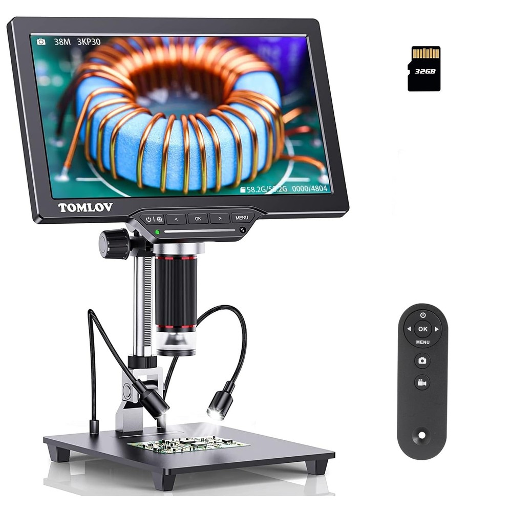 TOMLOV DM202 3K Digital Microscope 10.1" HDMI LCD Microscope, 38MP Coin Micro...