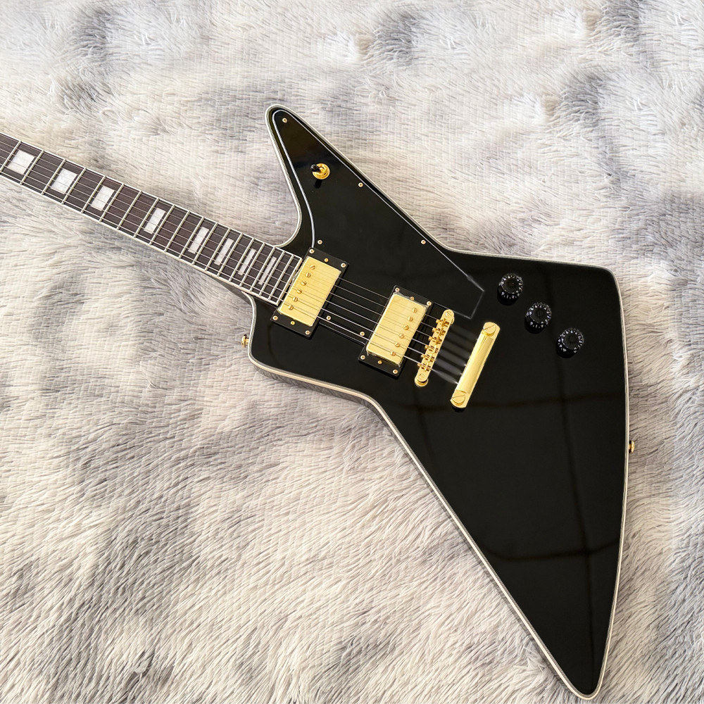 Explorer Custom Black Electric Guitar Gold Hardware Rosewood Fretboard No logo
