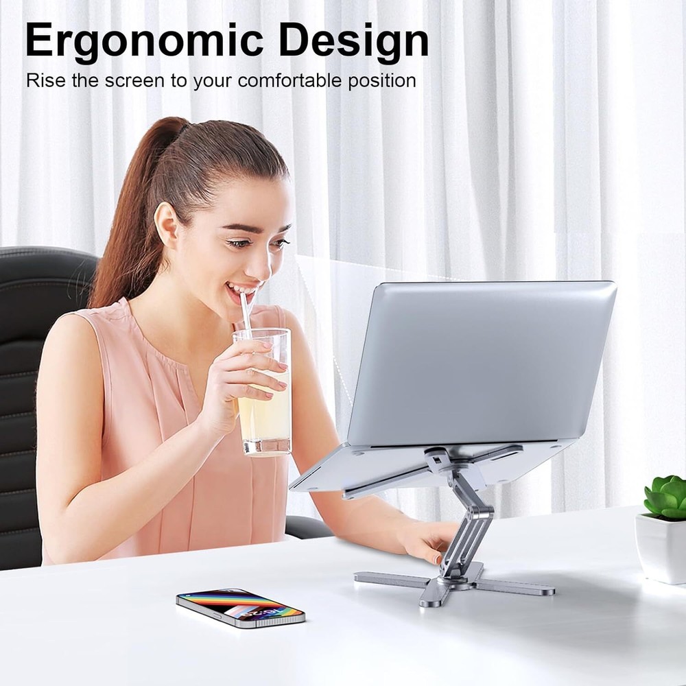 Adjustable Laptop Stand with 360 Rotating Base, Aluminum Riser Silver