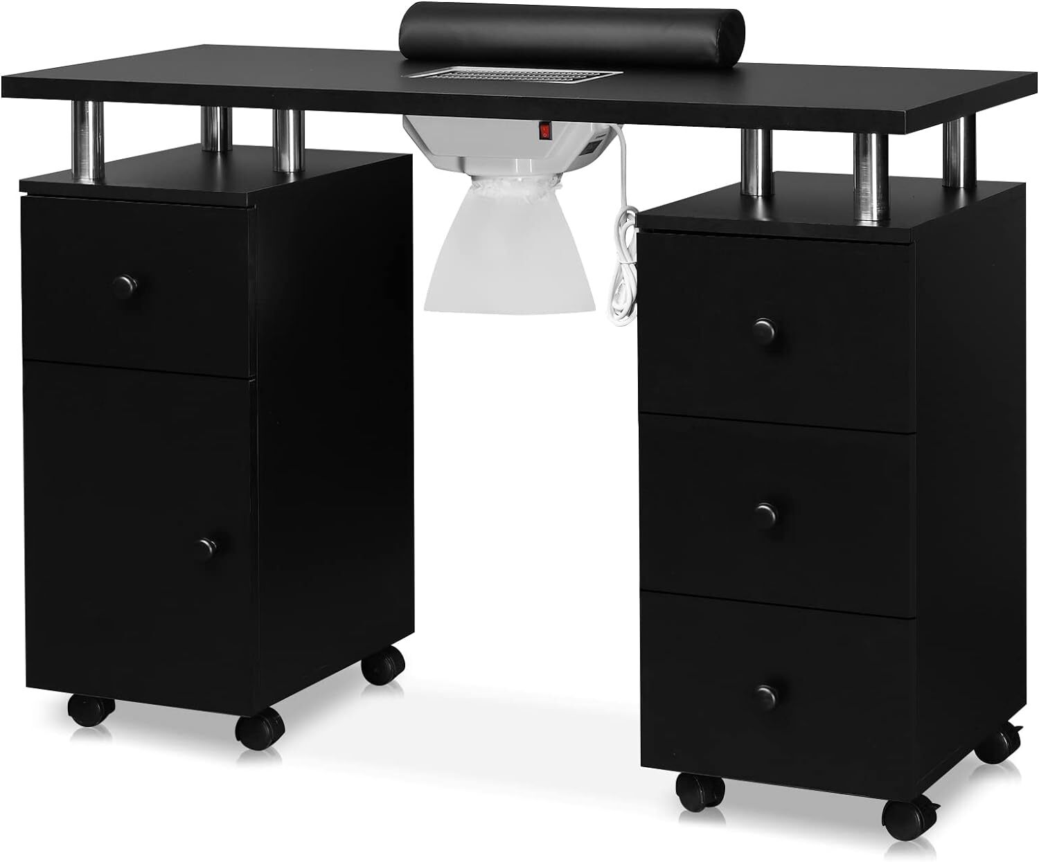 Manicure Table Nail Desk for Nail Tech w/Dust Collector, Storage Drawers, Wheels