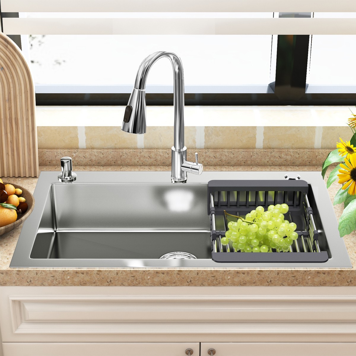 Kitchen Sink 23X17X8" Drop-in Stainless Steel Single Bowl Top Mount w/Faucet