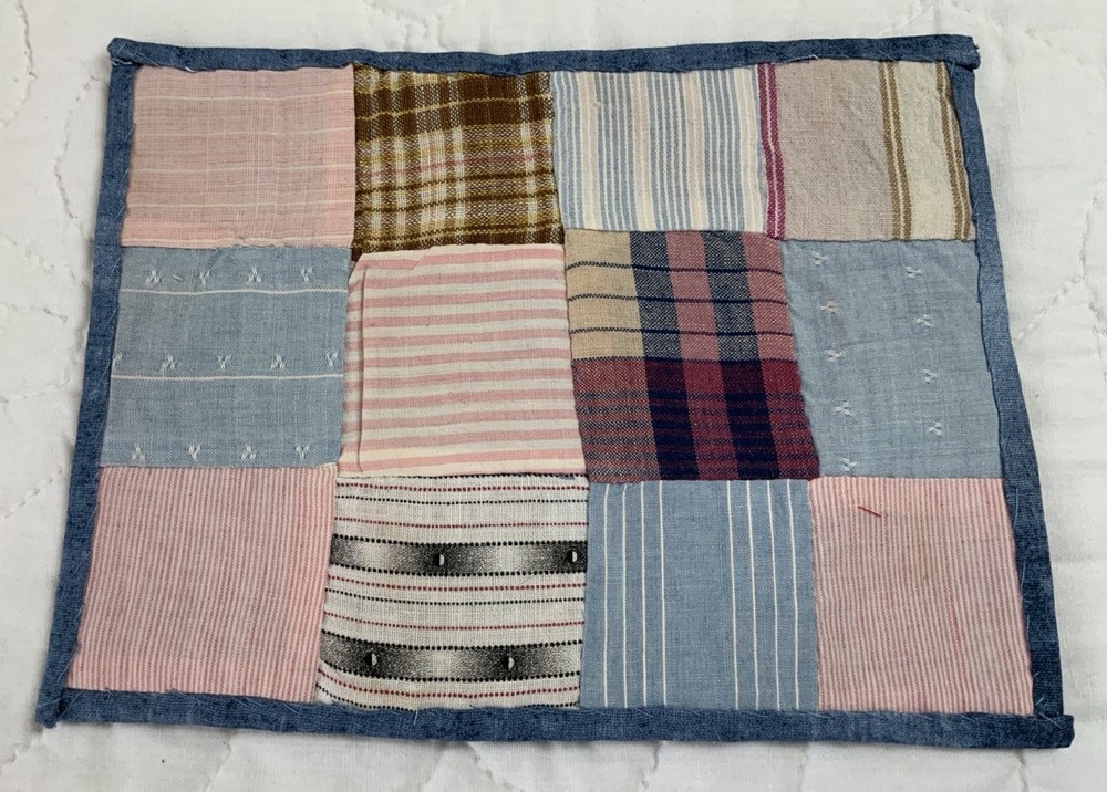 Antique Patchwork Quilt Table Topper, Rectangle, Four Patch, Early Calicos, Pink