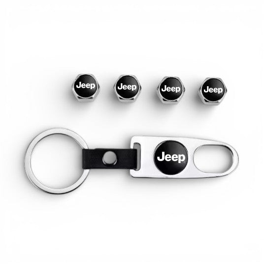 Jeep Keychain & Valve Cap Bundle – Silver