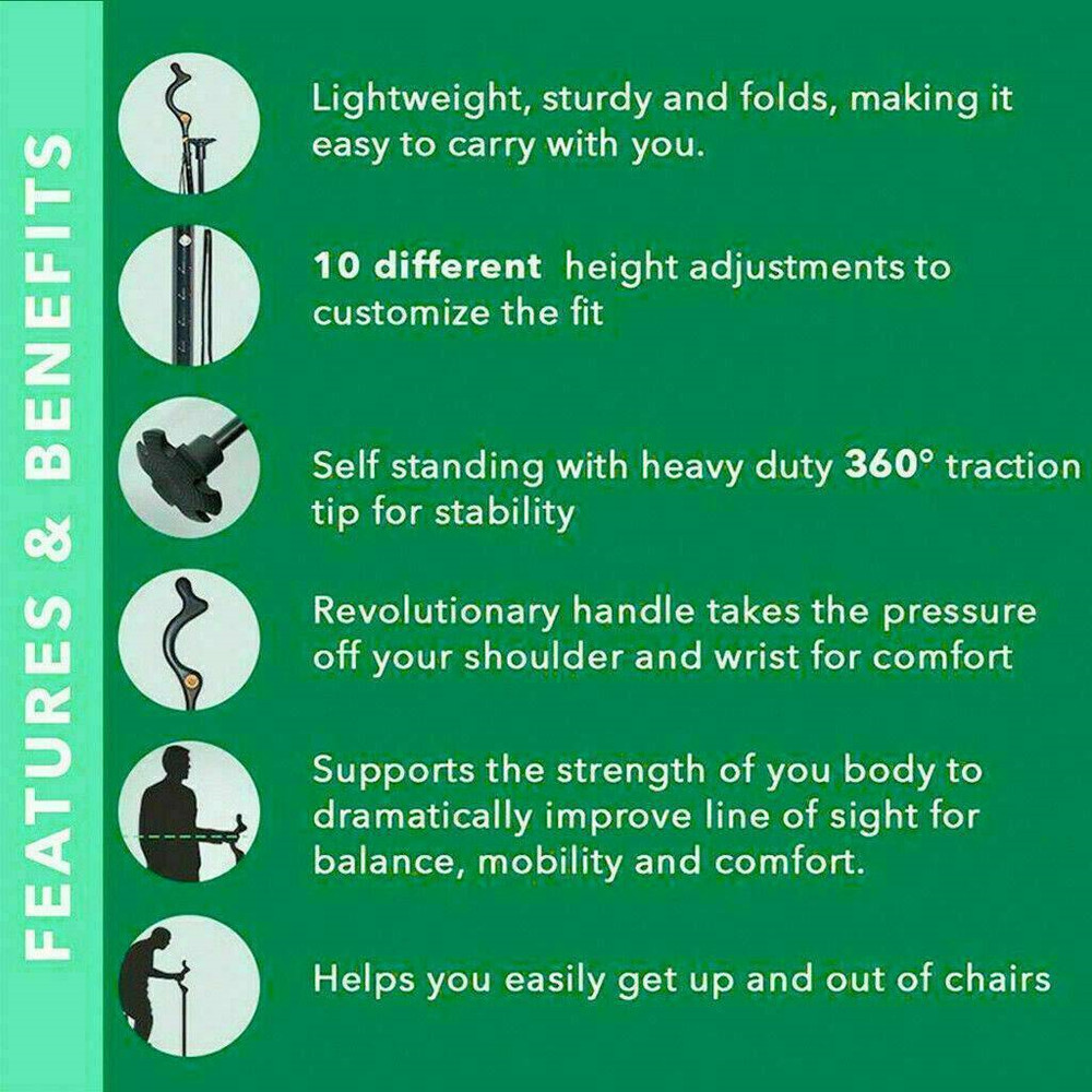 Folding Walking Stick Elder Posture Straight Cane Retractable Adjustable Height