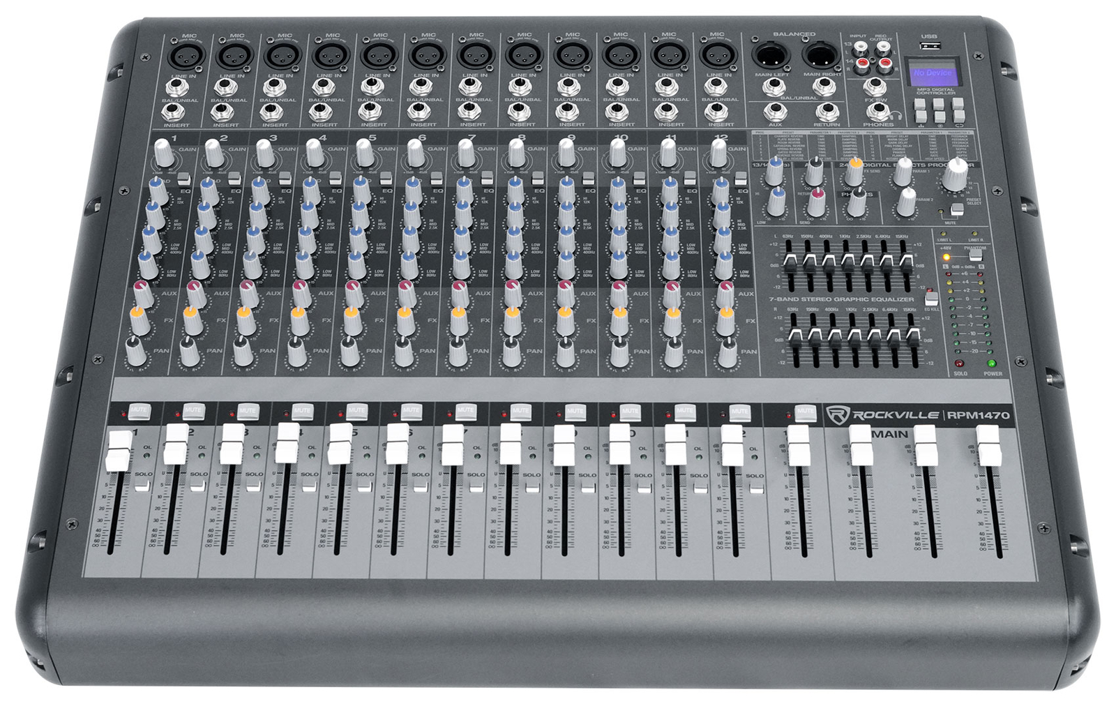 Rockville RPM1470 14-Channel 6000w Powered Mixer, USB, Effects For Church/School