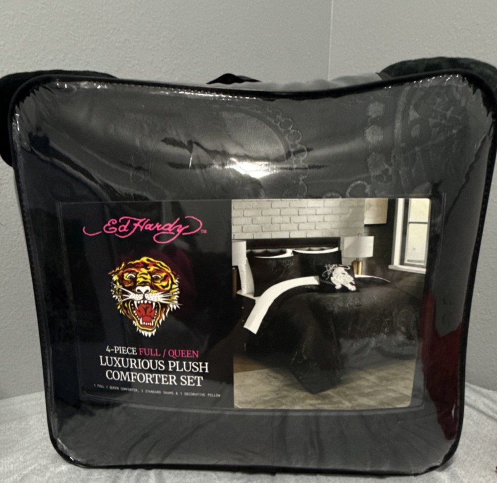 Ed Hardy dark chain pattern-Tiger Comforter Set Full/Queen 4-Piece