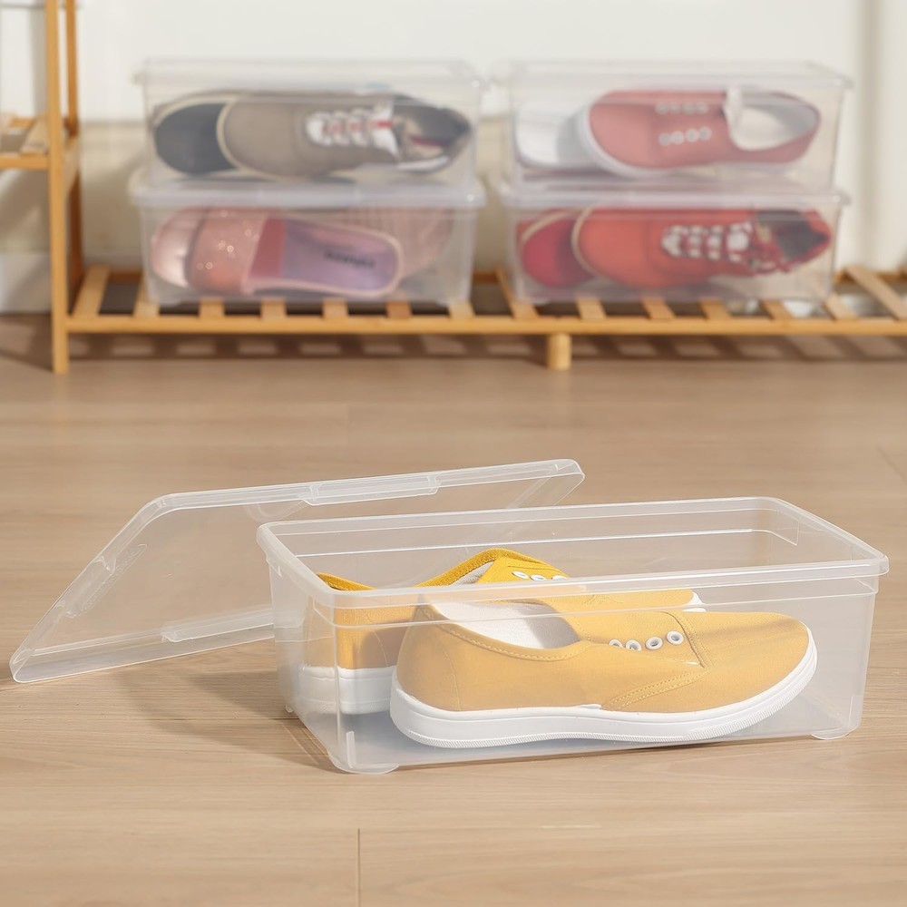 Stackable Clear Storage Bins with Lids Shoe Boxes 12 Packs Plastic Storage Co...