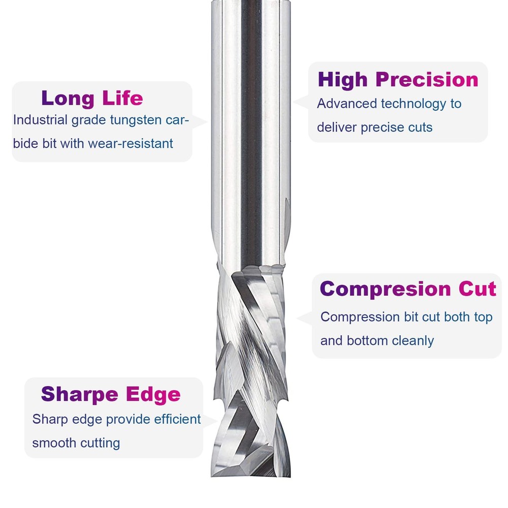 SpeTool Spiral Router Bits Up&Down Compression Bit 1/2 inch Cutting Diameter Lon