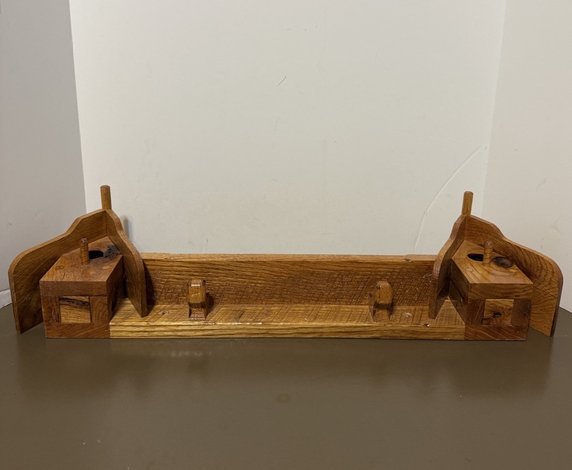 Handmade Double Birdhouse Shelf / Coat rack Carved Wood Hooks Vintage