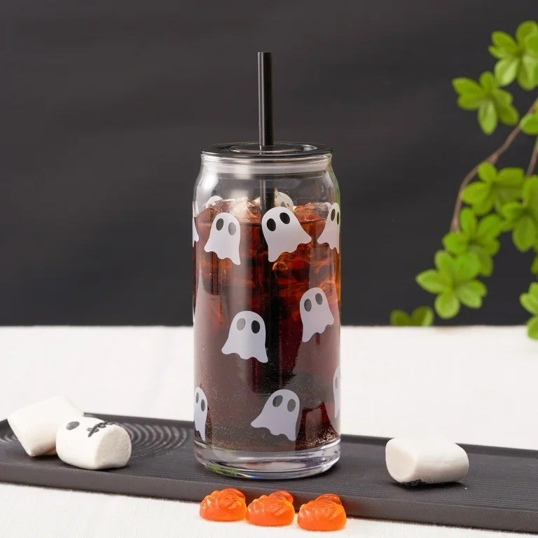 Halloween Cute Ghost Tumbler Glass Sipper Cups 20oz Cold Drinks