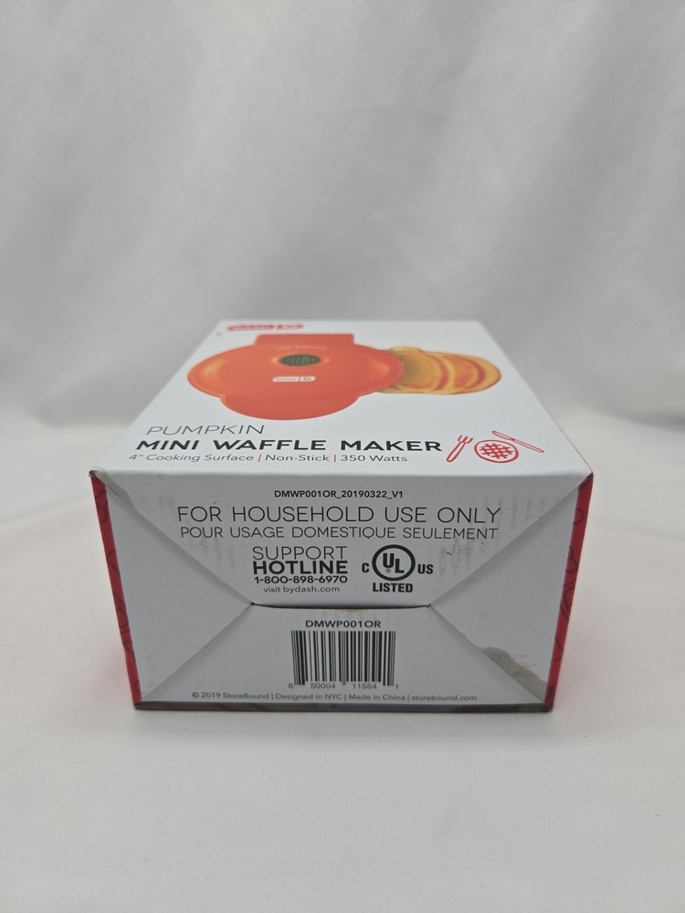 Dash Pumpkin Mini Waffle Maker Non Stick 4" Cooking Surface New Open Box