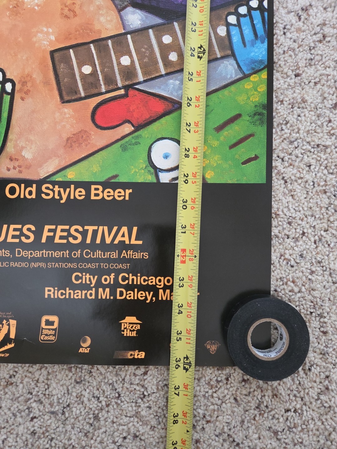 Vtg Original Chicago Blues Festival 1989 Poster 36" x 23 1/2" Old Style Beer 80s