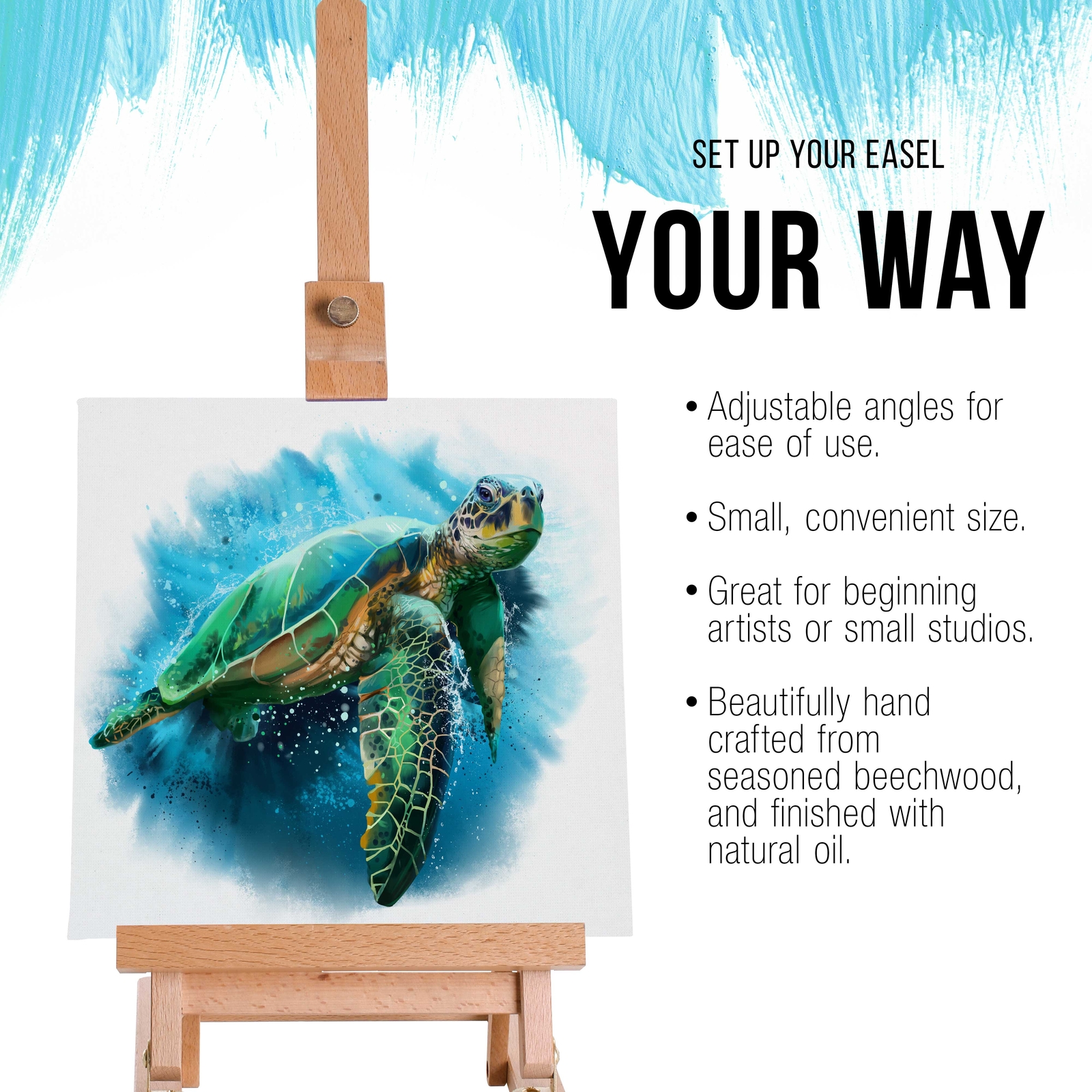 U.S. Art Supply Small Tabletop Wooden H-Frame Studio Easel, Adjustable Beechwood