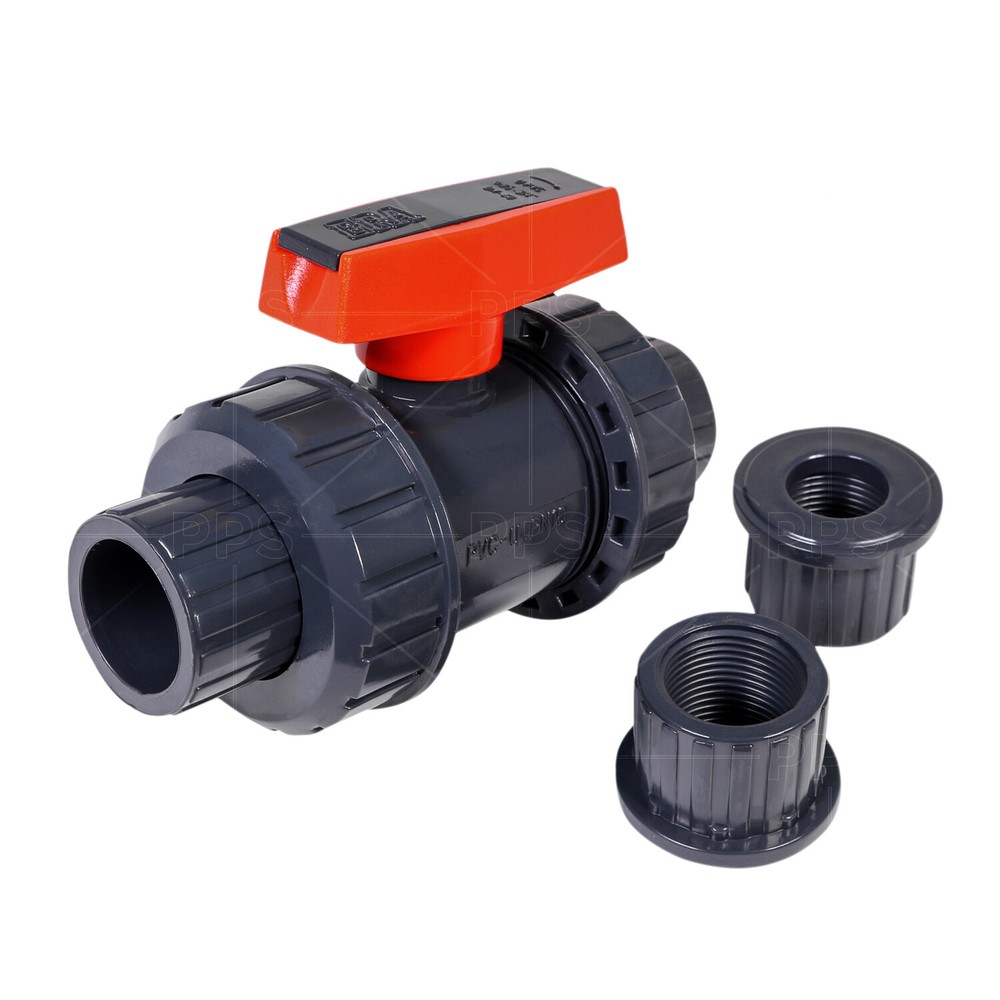 True Gray Union PVC Ball Valve Socket Slip Solvent/Thread Schedule 40/80 Pipe