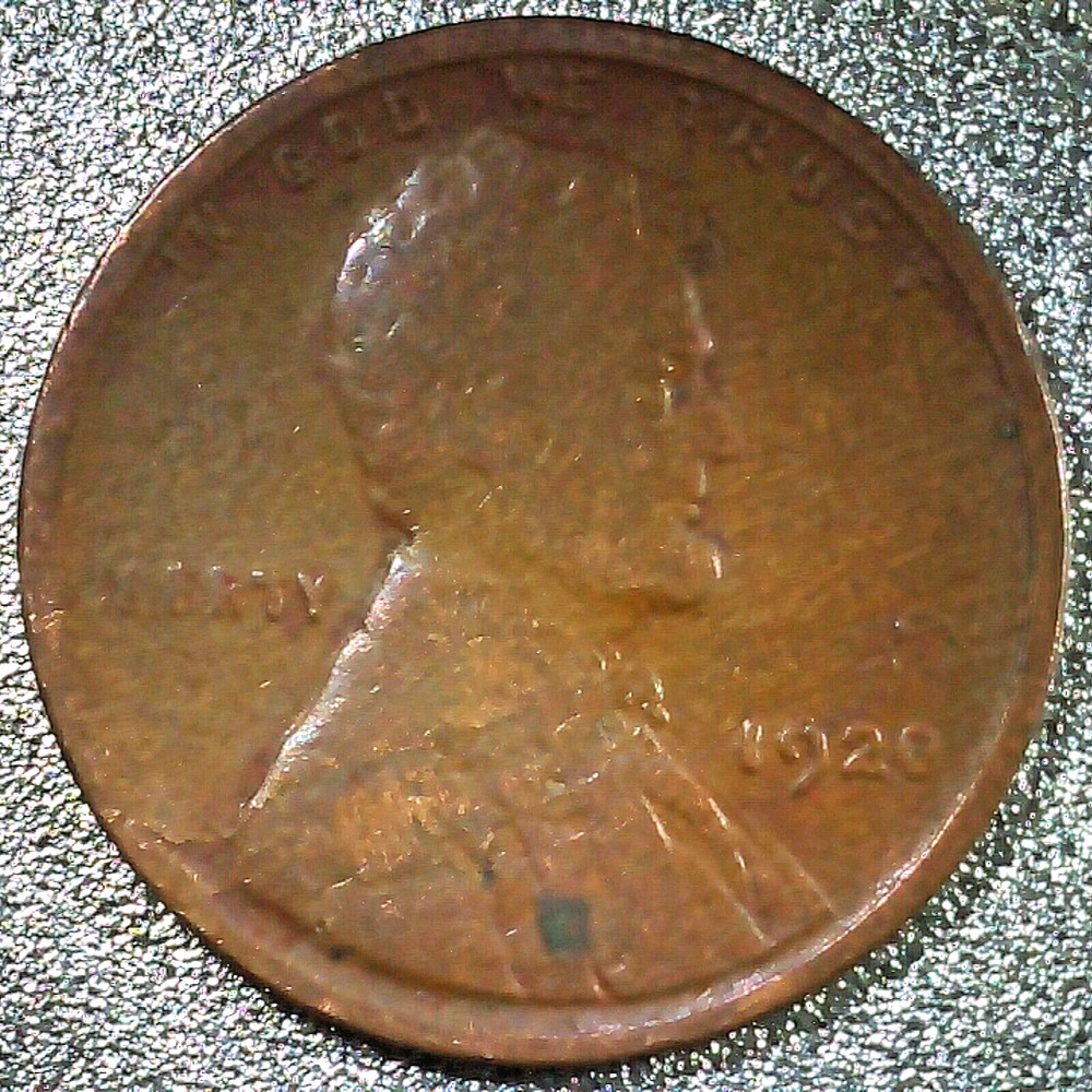 1920-P WHEAT CENT, OBVERSE LAMINATION ERROR, BROWN, GOOD CONDITION, CIRCULATED