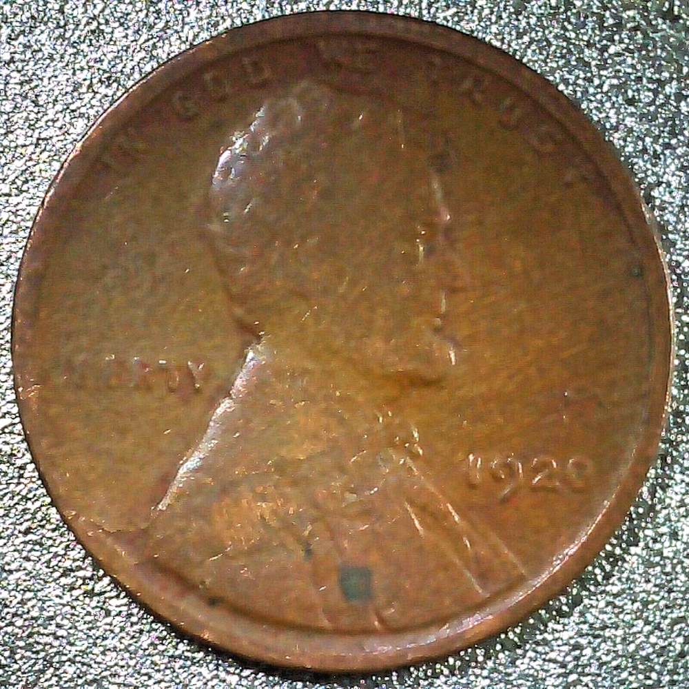 1920-P WHEAT CENT, OBVERSE LAMINATION ERROR, BROWN, GOOD CONDITION, CIRCULATED