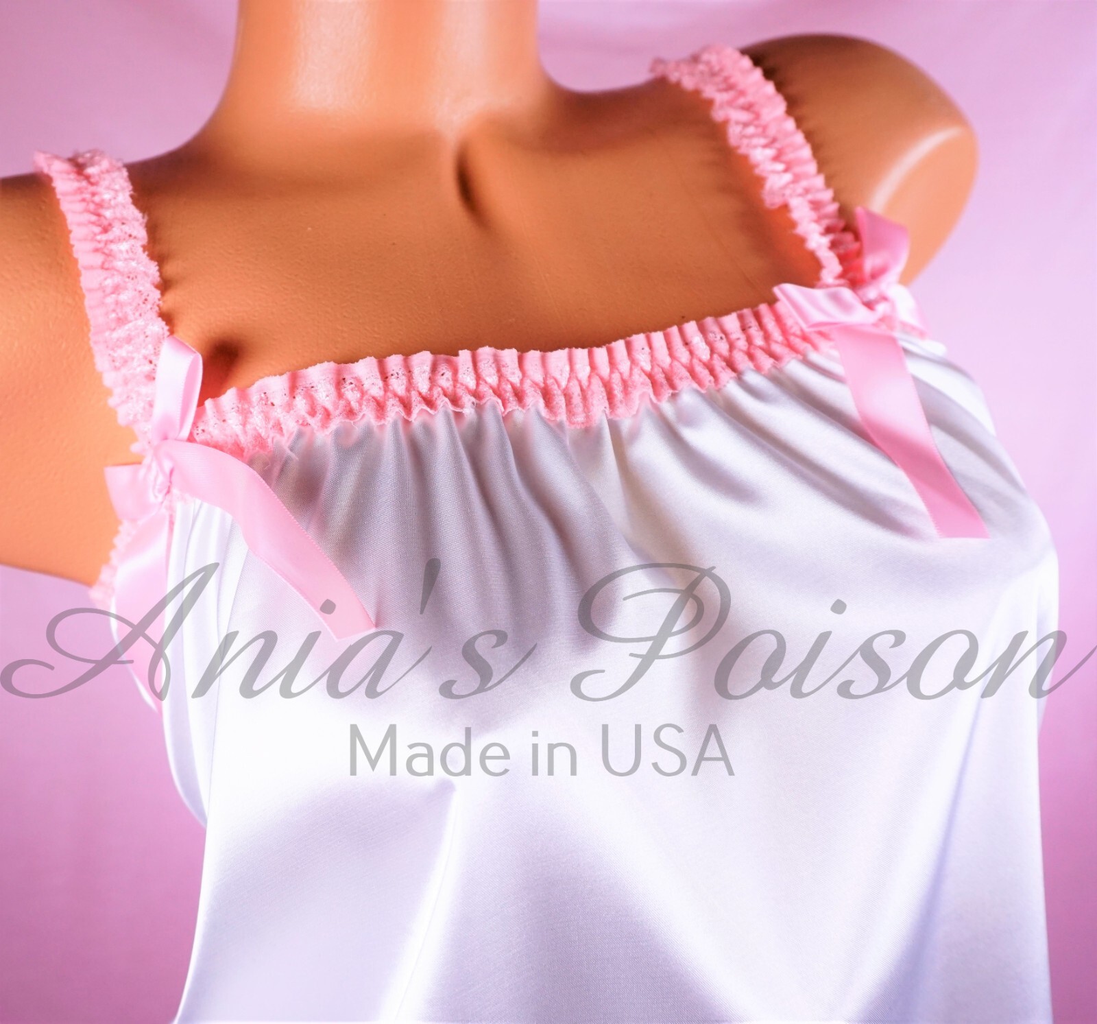 Shiny bridal White Silky Soft smooth shiny sissy babydoll camisole nightie OS