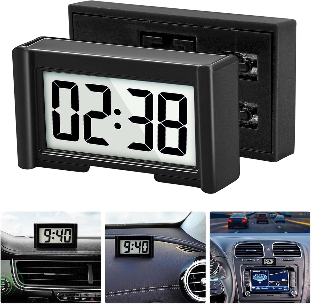 Compact Battery-Operated Digital Dashboard Clock with Stopwatch Function – Black
