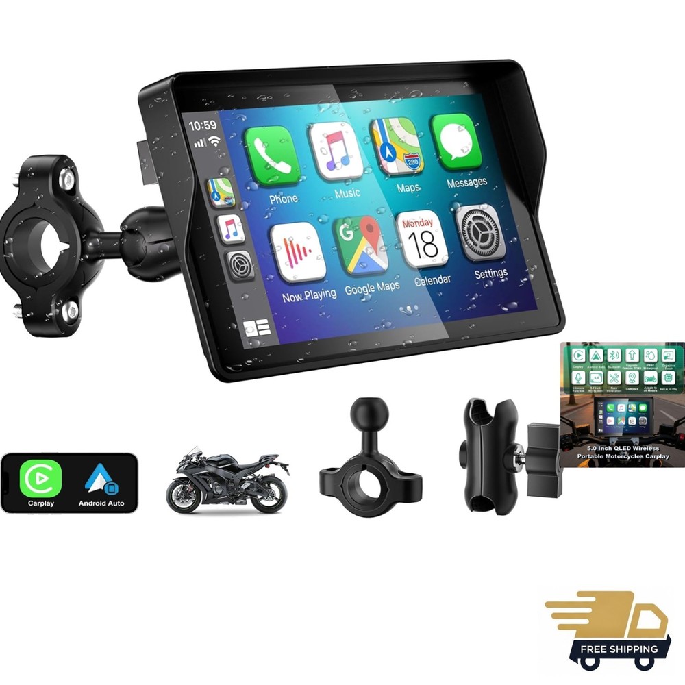 Waterproof Motorcycle GPS - 5-Inch Wireless CarPlay and Android Auto Ready