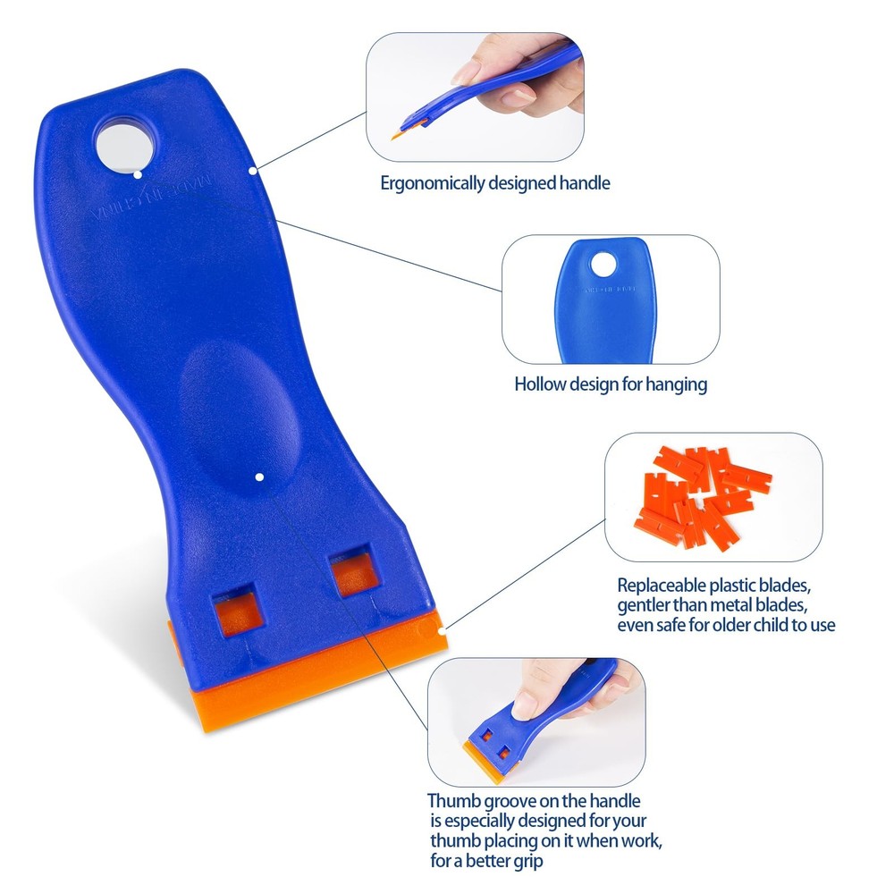 Plastic Razor Blade Scraper Tool, 6 Pcs Razor Scraper with 60 Pcs Plastic Blades