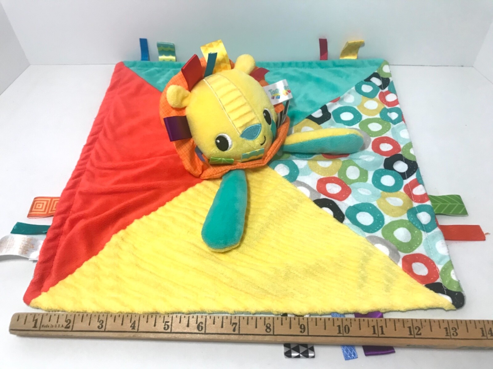 Bright Starts Taggies Lion Lovey 14" Yellow Security Blanket Baby Toy