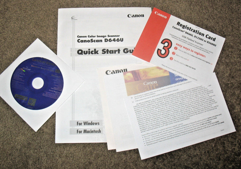 Canon CanoScan D6460 Scanner Setup Installation CD-ROM, Guide, Registration Card