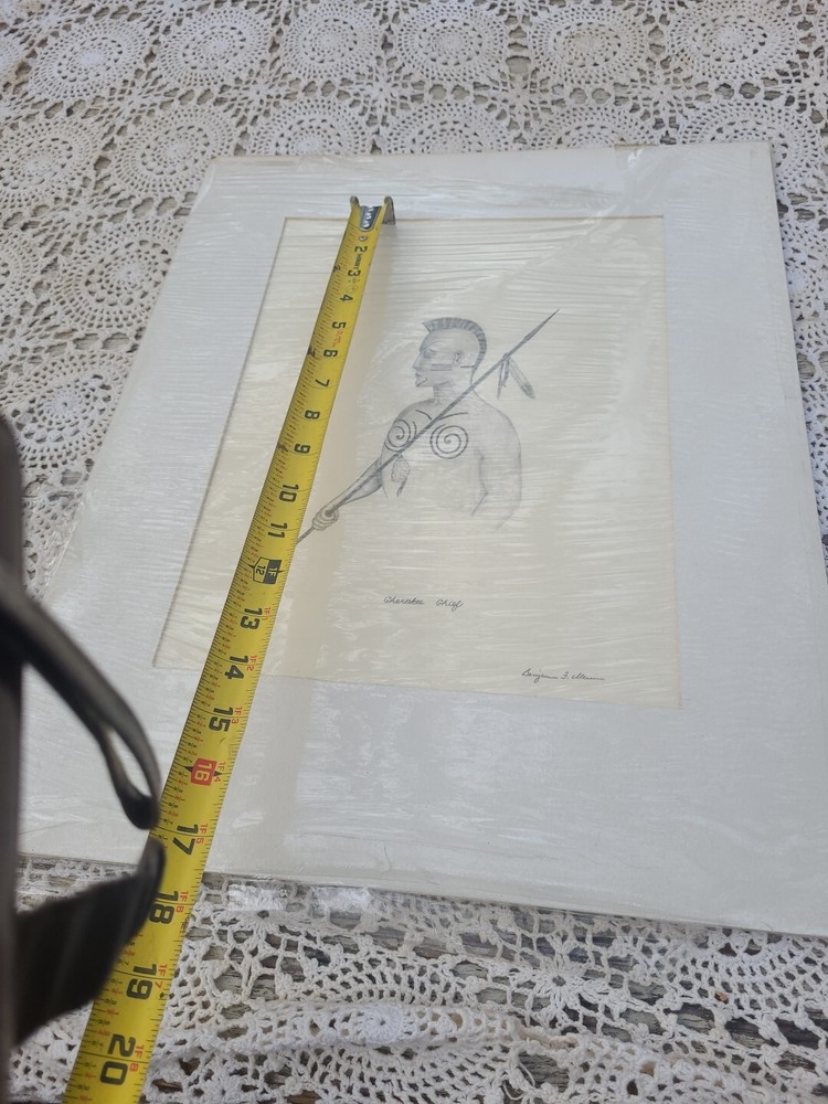 Signed Charcoal Or Pencil Drawing Cherokee Chief Never Framed