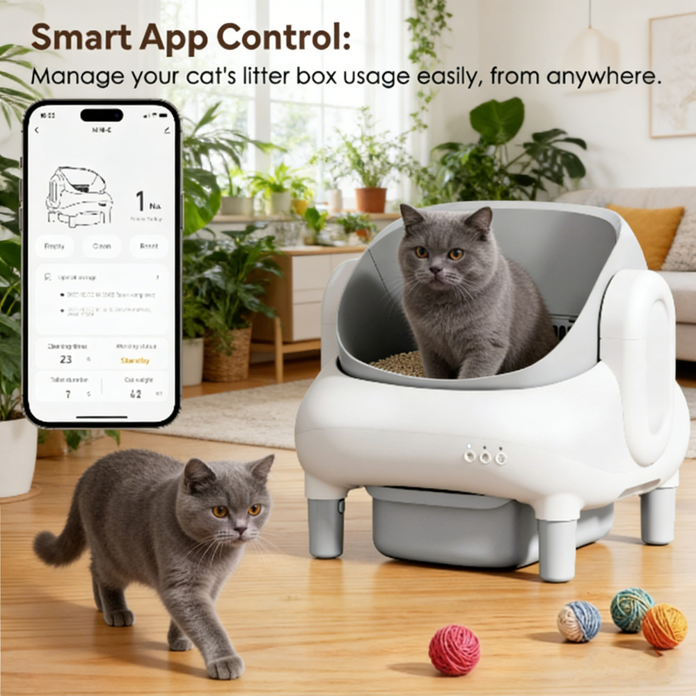 Used Auto Self-Cleaning Cat Litter Box, Moderate Condition, APP Control