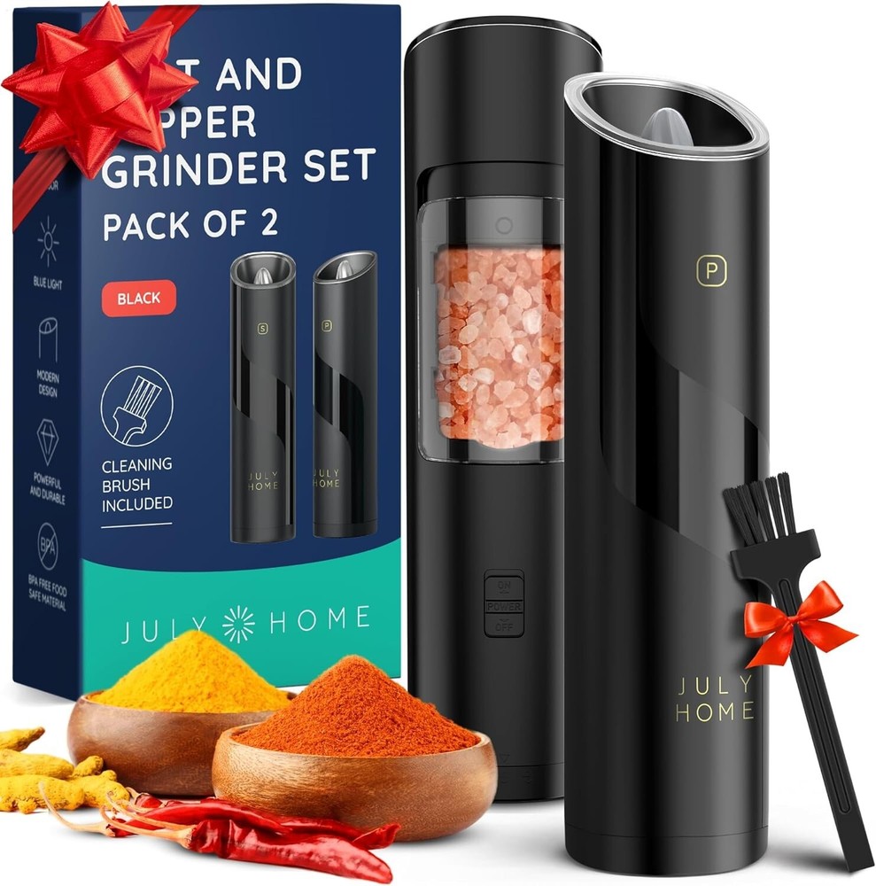 1Pair Gravity Electric Salt and Pepper Grinder Set, Adjustable Coarseness