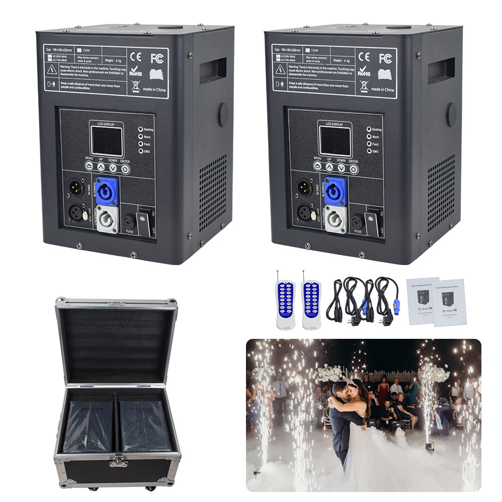 2Pcs 750W Cold Spark Firework Machine 6.6-9.8ft DJ Special Effect with CASE