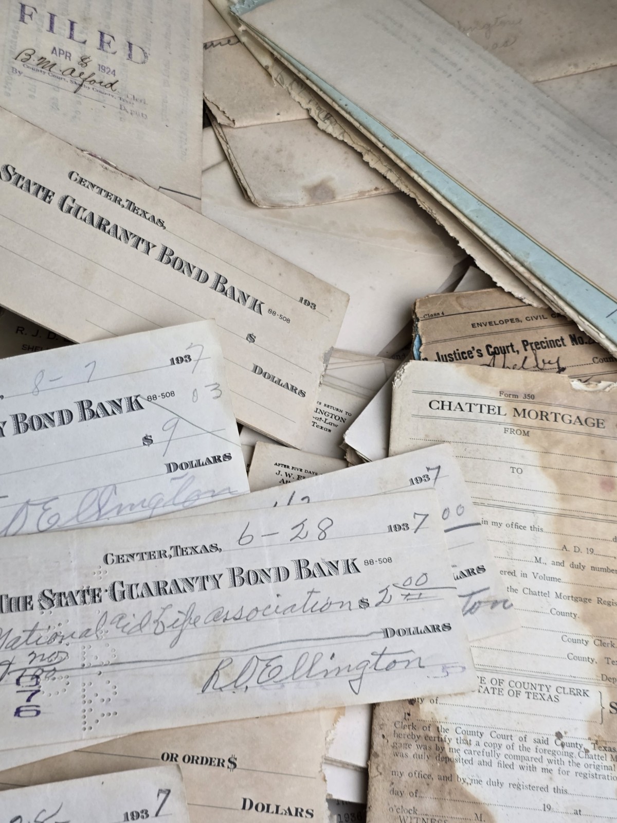 HUGE Vintage TEXAS Paper Ephemera Lot Bank Checks Court Docs Center Texas 1920s
