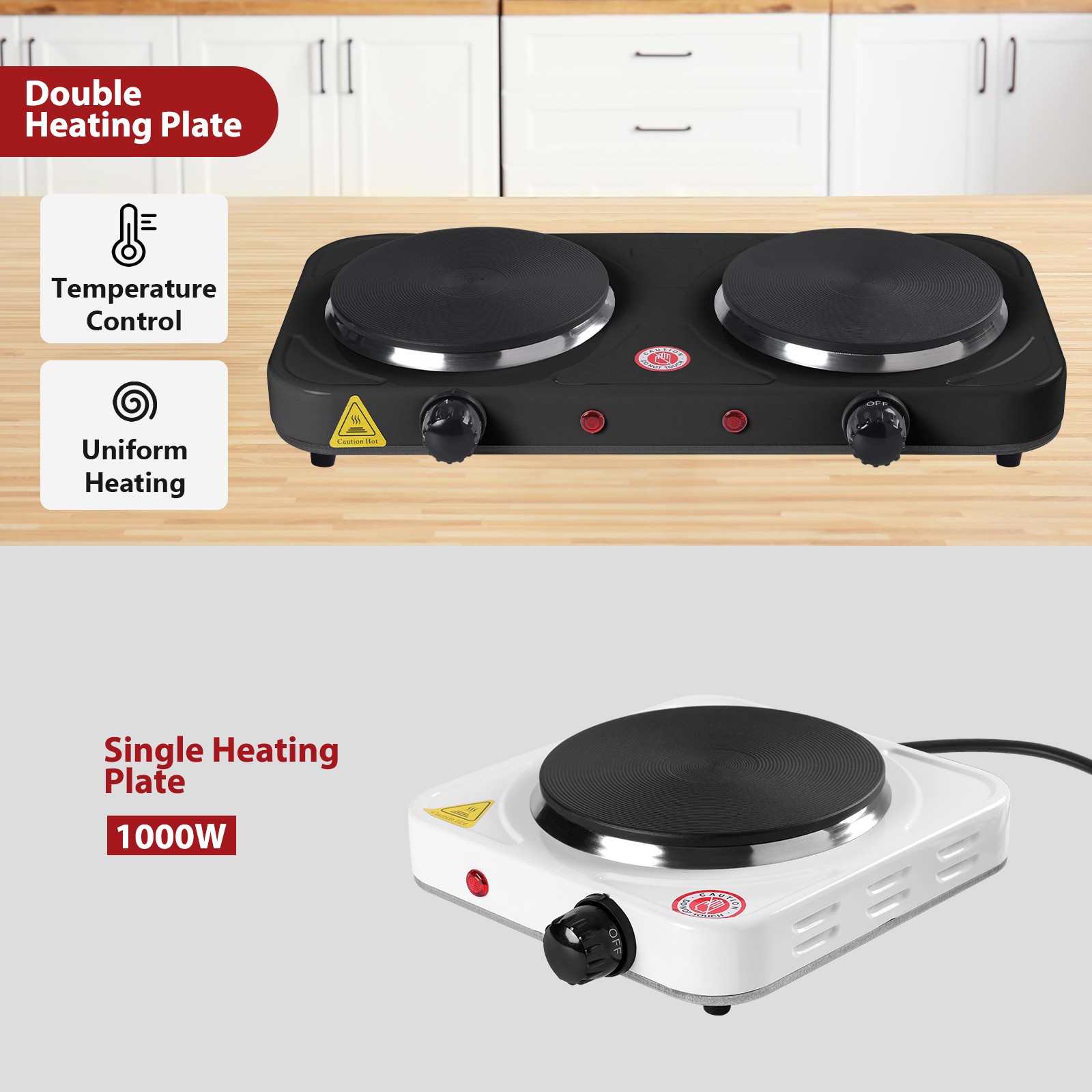 Portable Electric Countertop Single Or Double Burner Stove Hot Plate 1000W/2000W