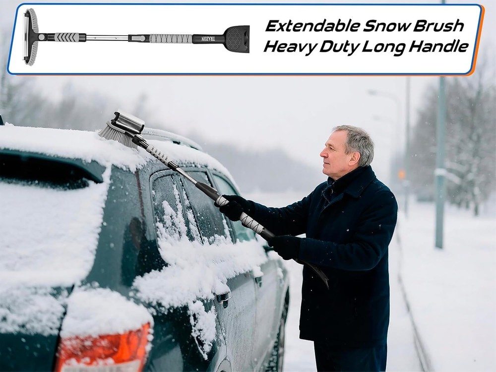 Effortless 42.4'' Extendable Snow Brush & Ice Scraper for Safe Winter Driving