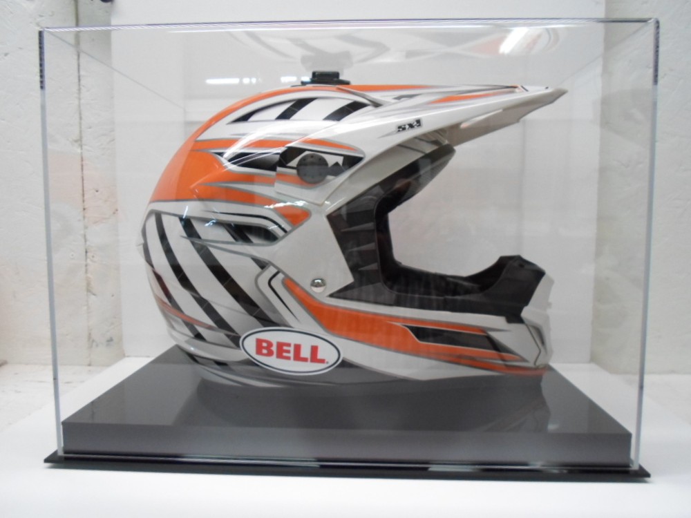 Motocross racing helmet acrylic display case 85% UV filtering solid black base