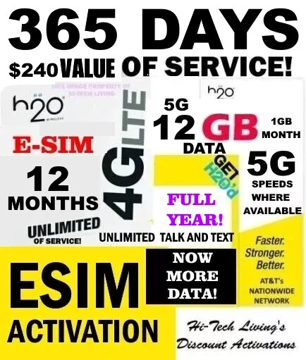 H2O H20 ESIM ACTIVATION 😮 WITH 1 YEAR UNLIMITED SERVICE ⭐ NOW 36 GB (3GB/Month)