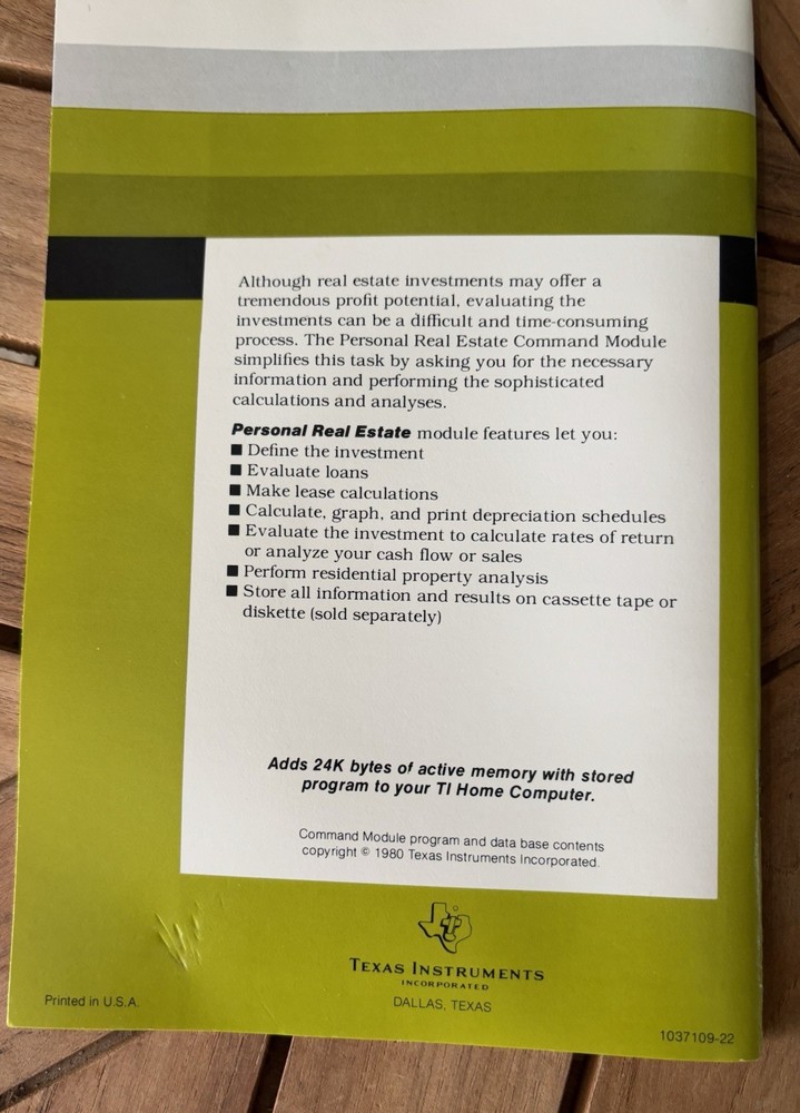 Texas Instruments TI-99/4A Personal Real Estate & Command Module Book