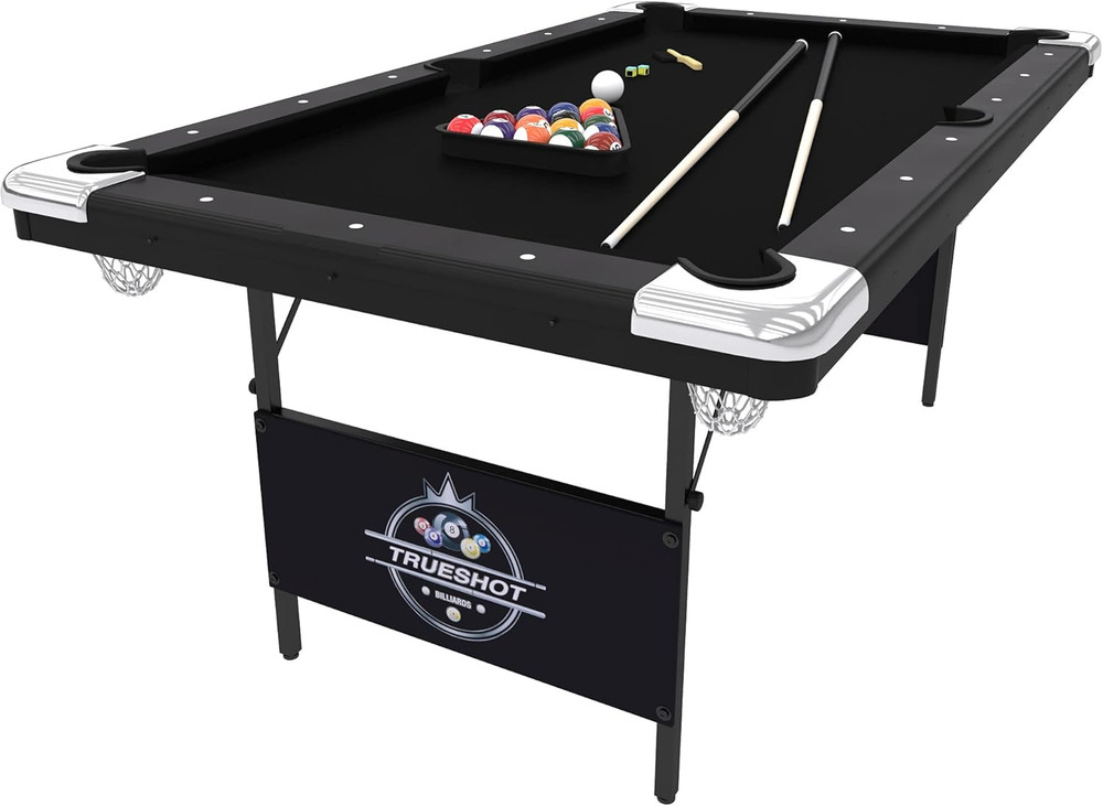 Trueshot 6 Foot Foldable Pool Table, Folding Billiard Table with Leg Levelers, K