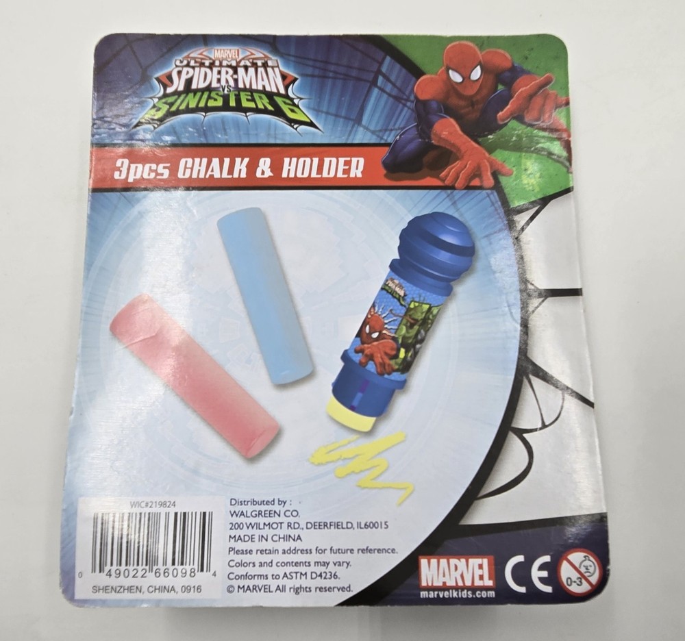 Spider-Man Theme / 3 Pcs Side Walk Chalk & Holder - NEW