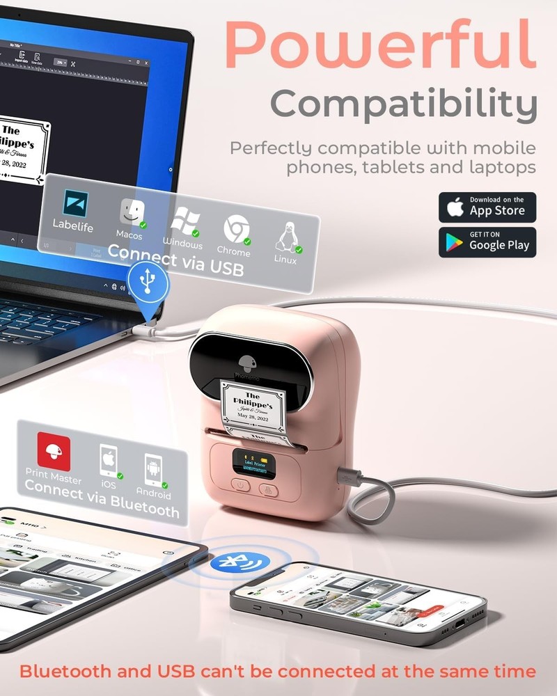 Mini Label Printer with Thermal Technology for Quick Black and White Prints