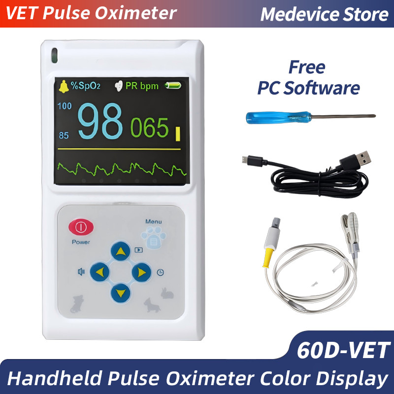 Handheld Veterinary Pulse Oximeter CMS60D-VET Tongue SpO2 Probe PC Softwar