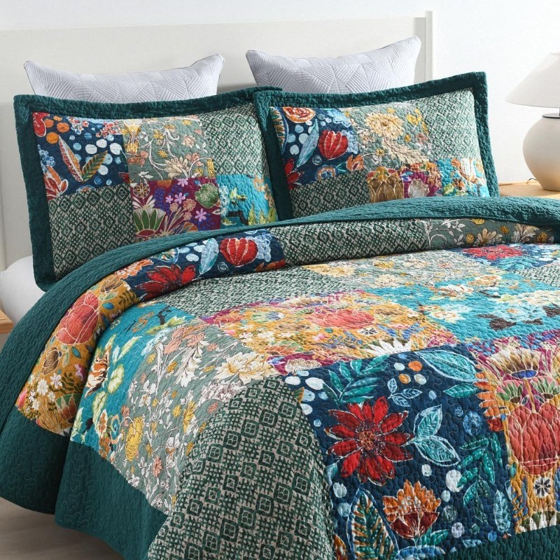 Cotton Bedspread QuiltSets Reversible Bedding Coverlet Sets Comforters Patchwork