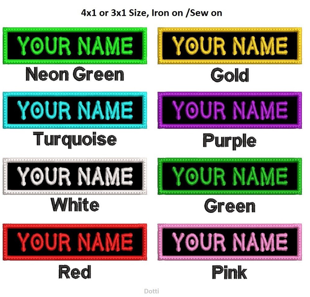 Custom Name Tag Personalized Embroidered Iron on Patch Bikers, Uniforms, Dotti
