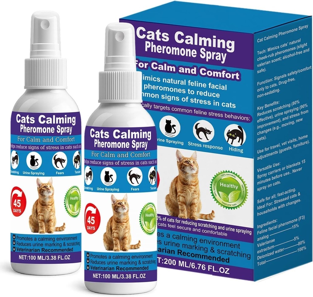 【𝐇𝐢𝐠𝐡𝐥𝐲 𝐄𝐟𝐟𝐞𝐜𝐭𝐢𝐯𝐞】Cat Calming Spray, 15% F3 Cat Pheromone Spra...