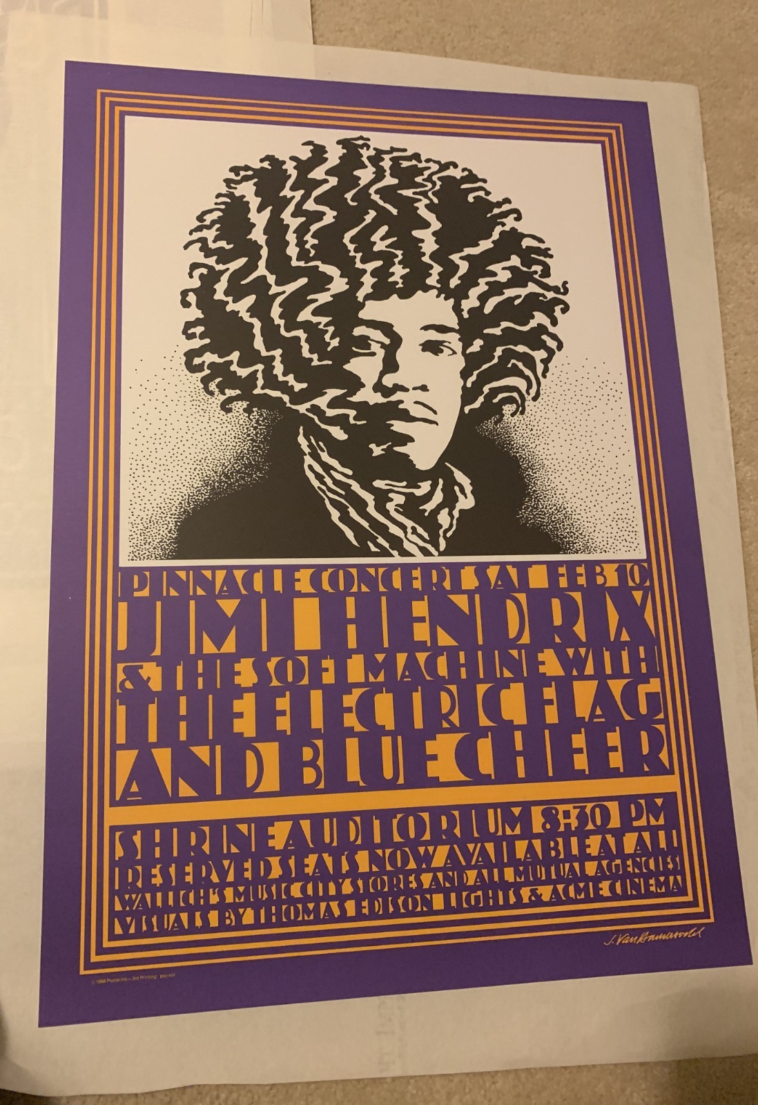 JIMI HENDRIX CONCERT POSTER 1968 MINT CONDITION 3RD PRINTING  Xmas Sale!!